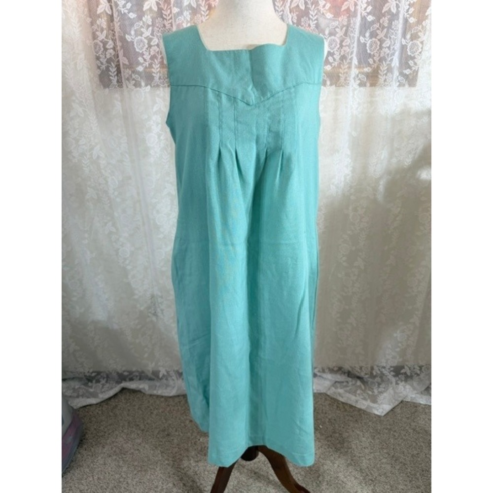 Vintage Turquoise Aqua Sleeveless Pleated Sheath Dress with Pockets Size M L